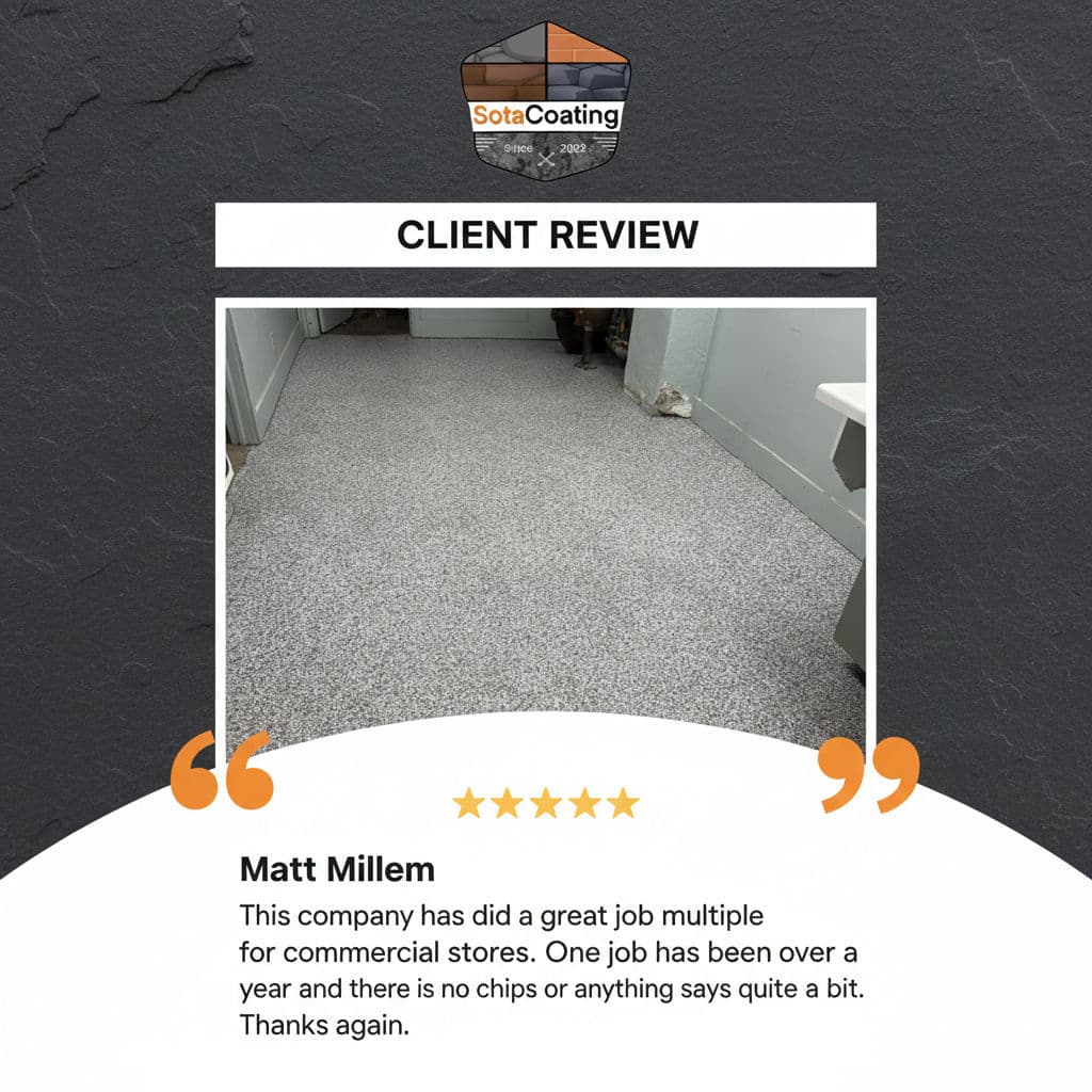 Project Client Review Highlights Durability of Our Flake Floor Systems image